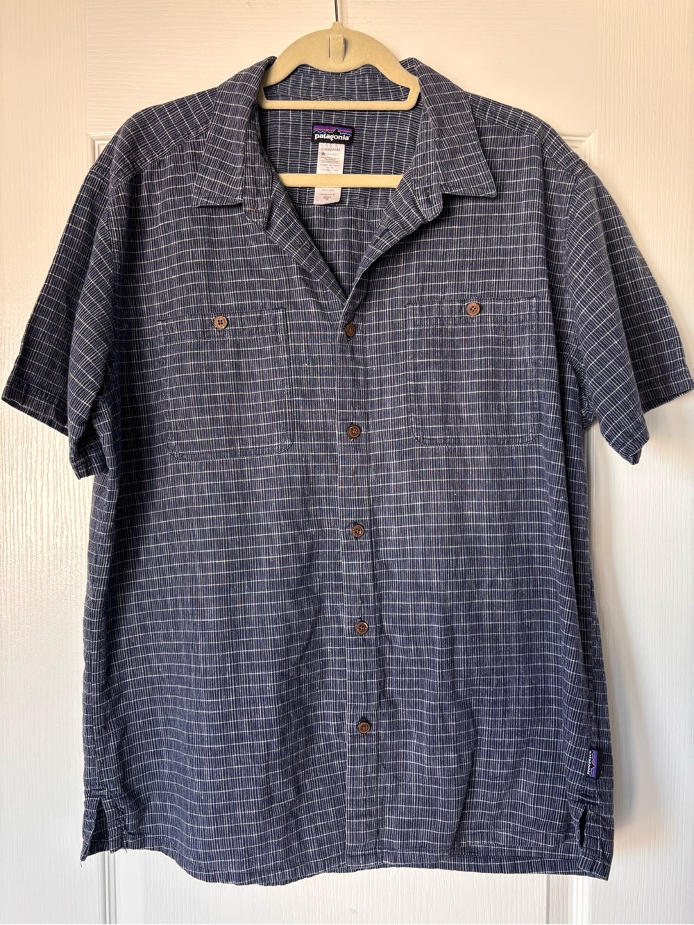 Patagonia Men's Shirt Hemp Organic Cotton Blue Plaid Extra Large